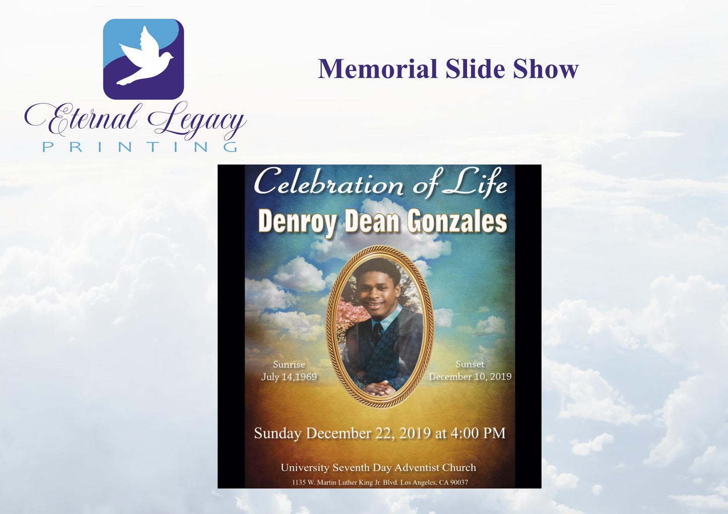 Memorial Slide Show with Obituary Reading